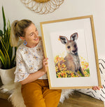 Carlie Edwards with Kangaroo Australian Artwork