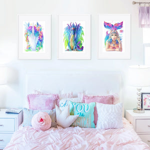 Wall Art for Girls Room, Magical Art Prints, Unicorn Artwork, Rainbow Unicorn Print, Watercolour Prints, Australian Artwork, Earthdrawn Studio