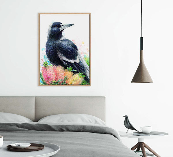 Magpie and Bottlebrush Wall Art