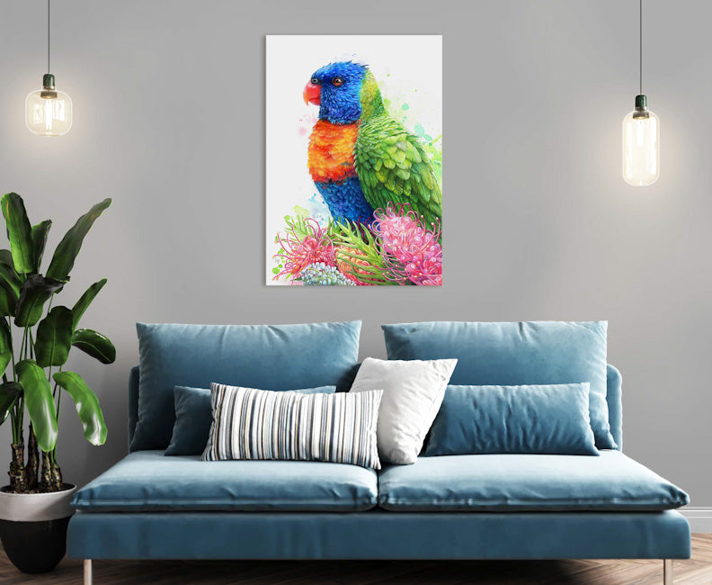 Rainbow Lorikeet and Grevilleas Wall Art