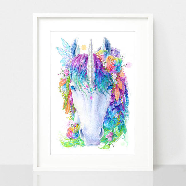 Rainbow Unicorn Art Print for Girls Room, Magical Kids Prints, Unicorn Gift Ideas, Unicorn Christmas Gifts, Unicorn Birthday Present, Earthdrawn Studio