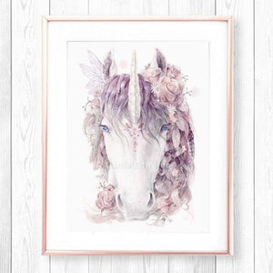Floral Unicorn - Dusty Pink Print