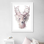 Large Stag Print, Pink Decorated Deer Artwork