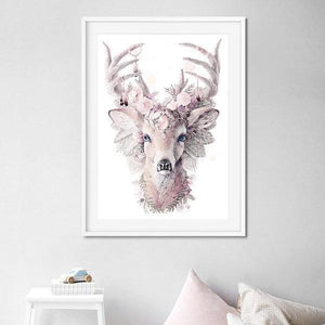 Large Stag Print, Pink Decorated Deer Artwork