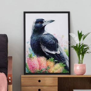 Magpie and Bottlebrush Wall Art